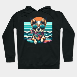 Funny Chihuahua with Sunglasses on a Surf Board Hoodie